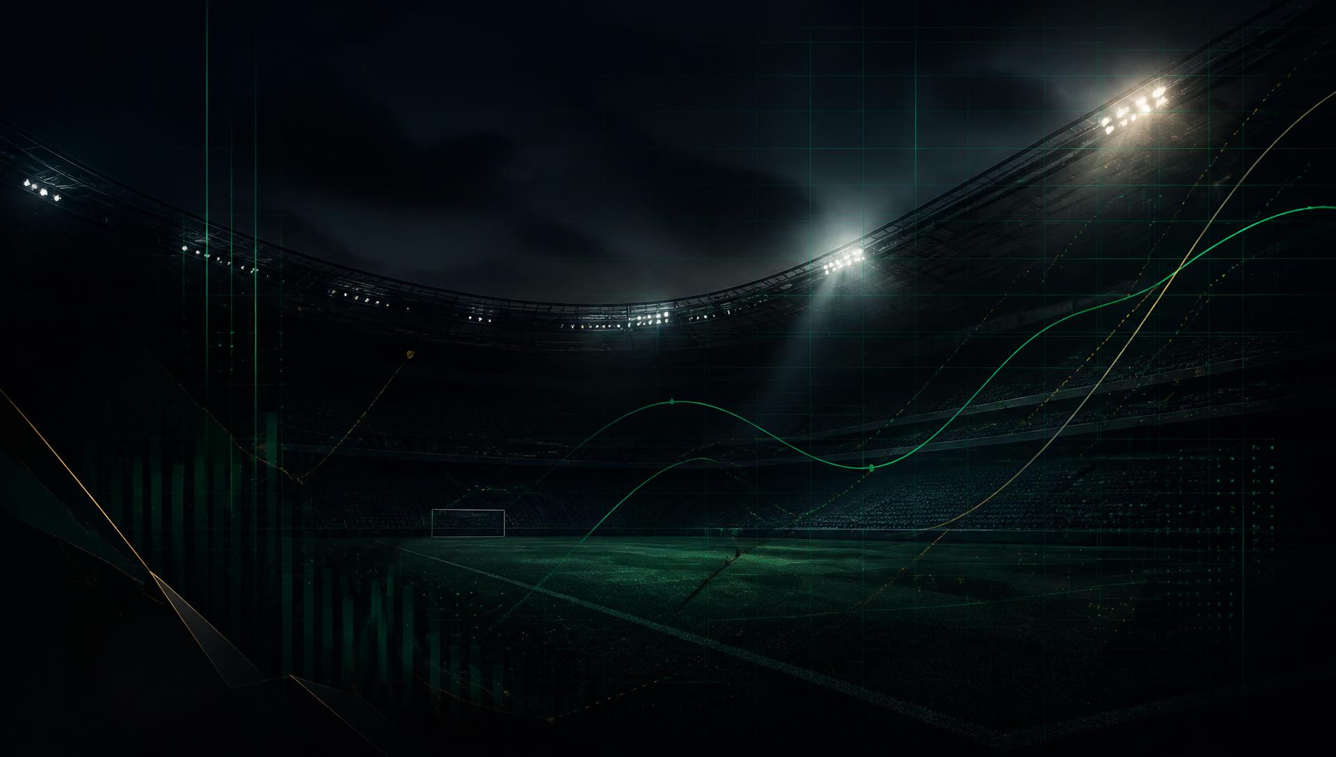 Stadio notturno con curve di performance sovrapposte